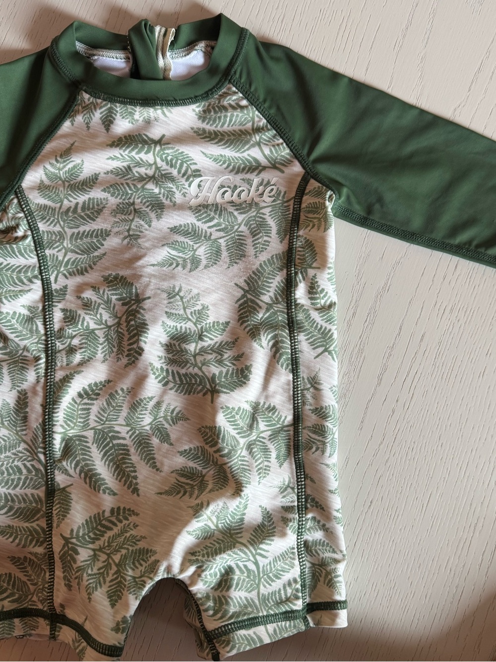 Kids Green Fern Long-Sleeve Rashguard Swim Suit